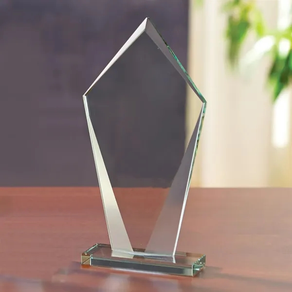 8.75" x 4.06" x 1.75" diamond shaped glass award with beautiful... from ASI 68507 The Magnet Group / Benchmark Crystal & Clocks