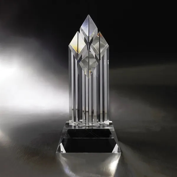 12" x 5 1/2" x 5 1/2" glass award featuring four... from ASI 68507 The Magnet Group / Benchmark Crystal & Clocks