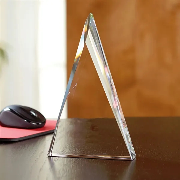 Triangle shaped award that's multi-faceted with angles that offer great dichroic... from ASI 68507 The Magnet Group / Benchmark Crystal & Clocks