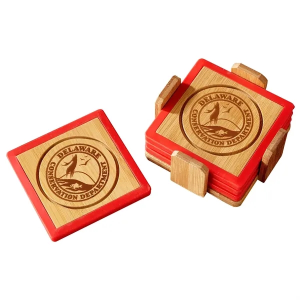 Bamboo and Silicone Coaster Set... from ASI 68507 The Magnet Group