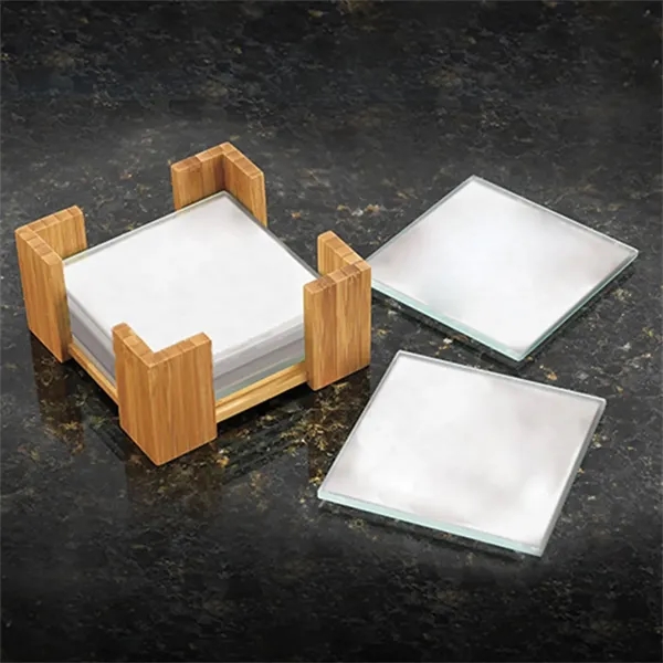 Set of six glass coasters with rubber feet in an environmentally... from ASI 68507 The Magnet Group / Benchmark Crystal & Clocks