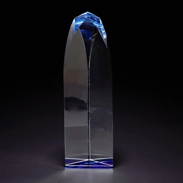 10" x 3" x 2.5" free-standing glass award with tower design... from ASI 68507 The Magnet Group / Benchmark Crystal & Clocks