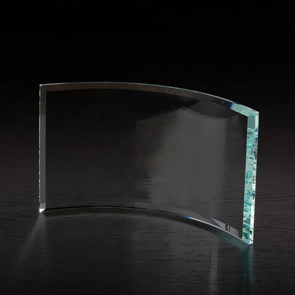 5" x 9" x 0.38" free-standing glass award with curved shape... from ASI 68507 The Magnet Group / Benchmark Crystal & Clocks