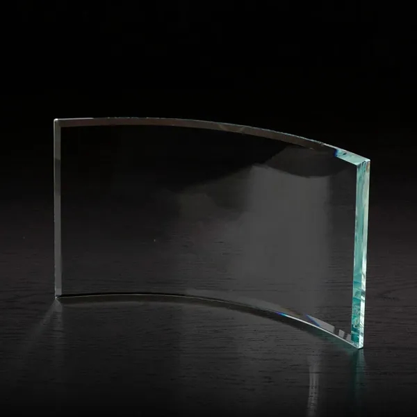 6" x 11" x 0.38" free-standing glass award with curved shape... from ASI 68507 The Magnet Group / Benchmark Crystal & Clocks