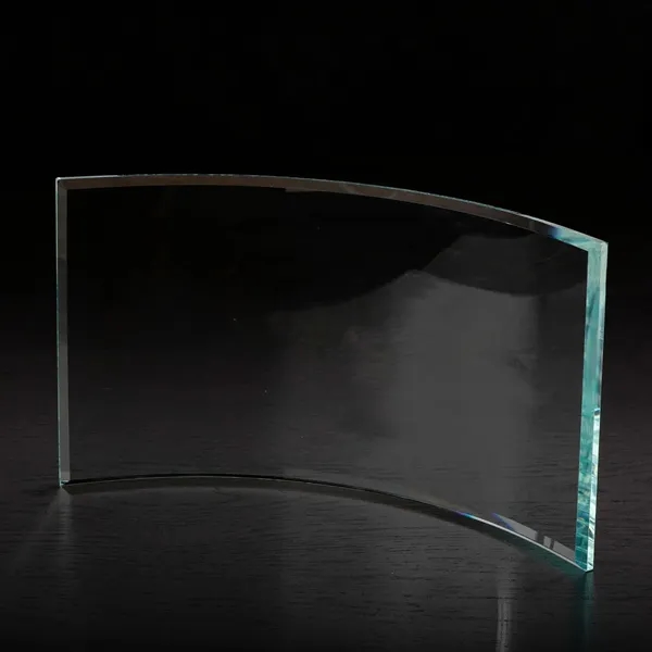 7" x 13" x 0.38" free-standing glass award with curved shape... from ASI 68507 The Magnet Group / Benchmark Crystal & Clocks