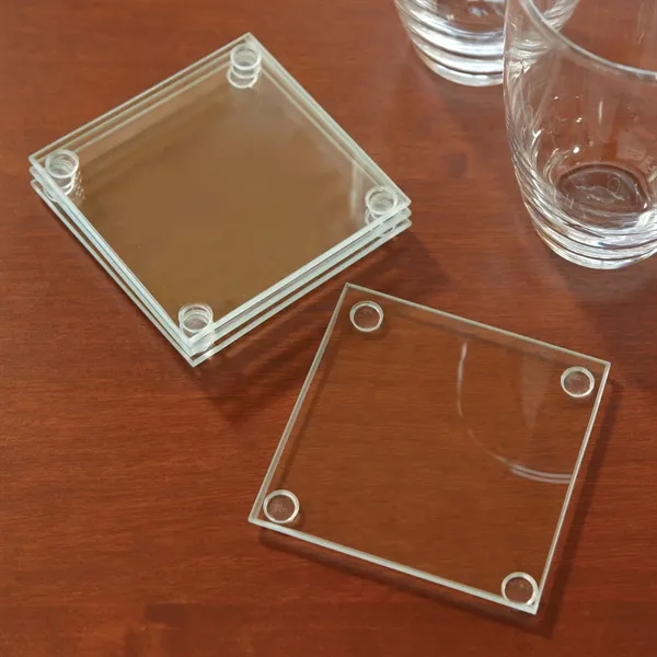 Set of 4 jade glass coasters with attachable rubber feet.... from ASI 68507 The Magnet Group / Benchmark Crystal & Clocks