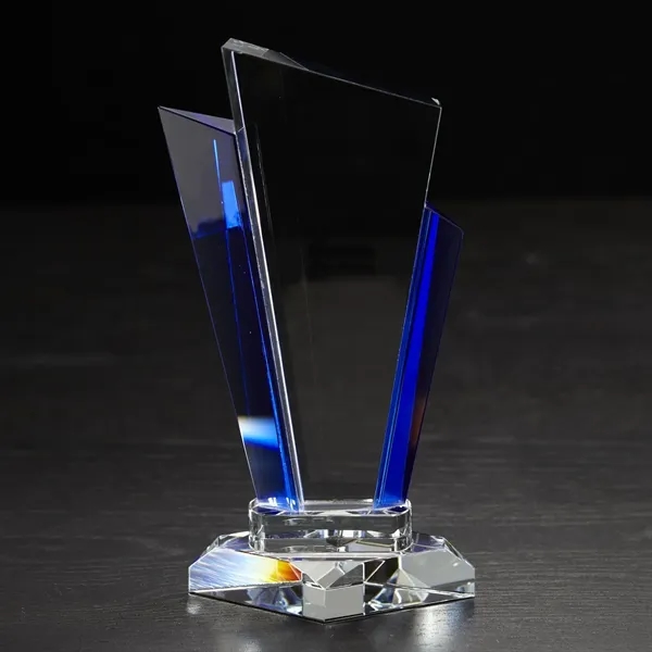 8.5" x 4.25" x 2.5" optically perfect glass award with angled... from ASI 68507 The Magnet Group / Benchmark Crystal & Clocks