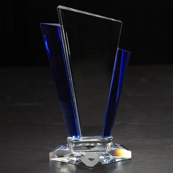 9.5" x 5.13" x 3" optically perfect glass award with angled... from ASI 68507 The Magnet Group / Benchmark Crystal & Clocks