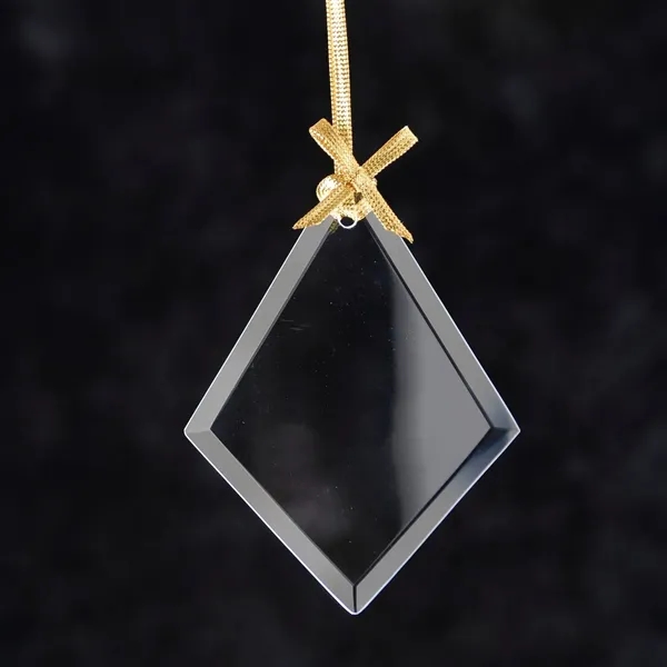 4" x 3" diamond shaped jade glass ornament with customization options.... from ASI 68507 The Magnet Group / Benchmark Crystal & Clocks