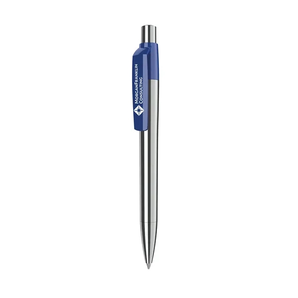 Plunger action ballpoint pen with chrome finish metal barrel, solid color... from ASI 68507 The Magnet Group / Castelli