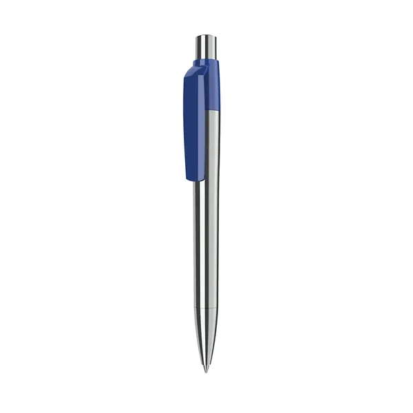 Plunger action ballpoint pen with chrome finish metal barrel, solid color... from ASI 68507 The Magnet Group / Castelli