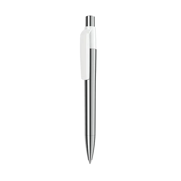 Plunger action ballpoint pen with chrome finish metal barrel, solid color... from ASI 68507 The Magnet Group / Castelli