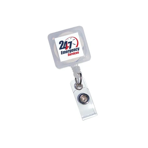 Square retractable badge holder with 30" long nylon cord and a... from ASI 68507 The Magnet Group / Perfect Line
