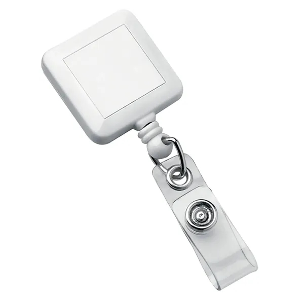 Square shaped badge holder with 30" long retractable nylon cord and... from ASI 68507 The Magnet Group / Perfect Line
