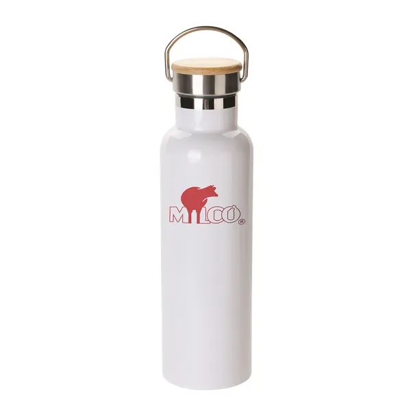 20 oz. stainless steel double wall vacuum insulated bottle with bamboo... from ASI 68507 The Magnet Group / Perfect Line