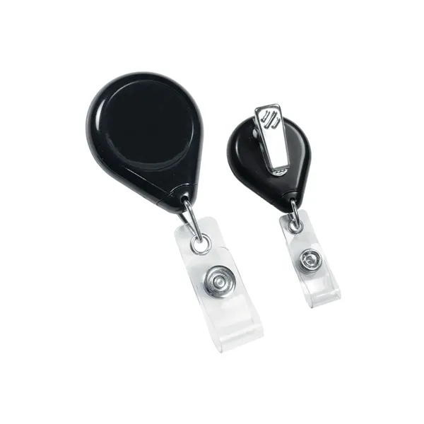 Tear drop shaped badge holder with 34" retractable cord and swivel... from ASI 68507 The Magnet Group / Perfect Line
