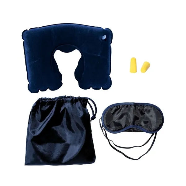 Travel pillow, ear plugs and eye mask inside a polyester drawstring... from ASI 68507 The Magnet Group / Perfect Line