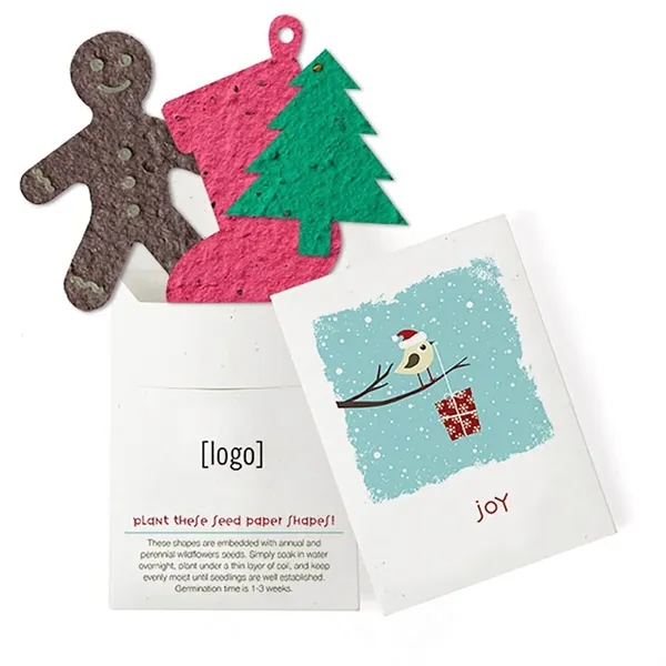 Recycled cardstock sleeve containing 3 die-cut seed paper shapes that will... from ASI 40646 Bloomin Promotions / Bloomin' Promotions™