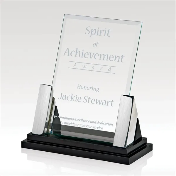 Award made from aluminum and glass with a marble base.... from ASI 93986 Visions/Awardcraft
