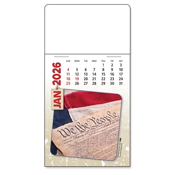 Peel-N-Stick® white vinyl 12-month calendars with full color Americana Calendar Pads.... from ASI 54040 Fey Promo / Fey Calendar Impressions