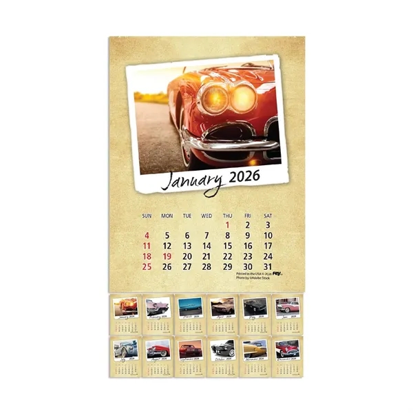 Peel-N-Stick® white vinyl 12-month calendars with full color Classic Cars Calendar... from ASI 54040 Fey Promo / Fey Calendar Impressions
