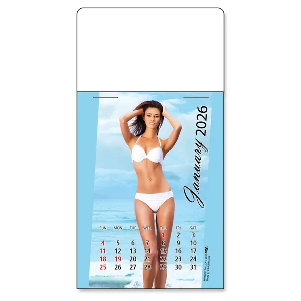 Peel-N-Stick® white vinyl 12-month calendars with full color Swimsuit Calendar Pad... from ASI 54040 Fey Promo / Fey Calendar Impressions
