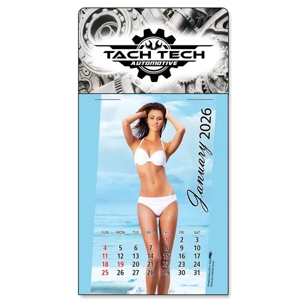 Peel-N-Stick® white vinyl 12-month calendars with full color Swimsuit Calendar Pad... from ASI 54040 Fey Promo / Fey Calendar Impressions