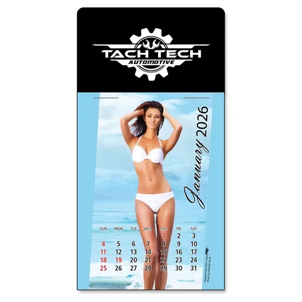 Peel-N-Stick® white vinyl 12-month calendars with full color Swimsuit Calendar Pad... from ASI 54040 Fey Promo / Fey Calendar Impressions
