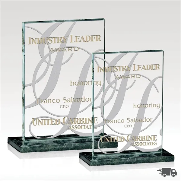 Thick premium jade glass award that sits on an elegant green... from ASI 93986 Visions/Awardcraft / Visions Awards
