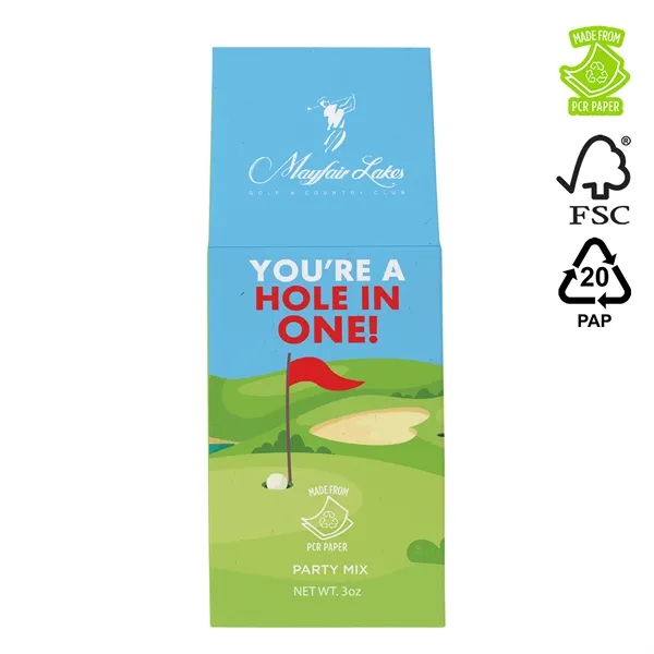 Gable box filled with party mix.... from ASI 44900 NC Custom (CI/Lanco) / Chocolate Inn