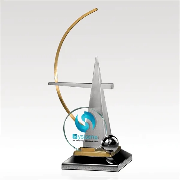Mirrored and satin stainless steel award. accented by a brass arc... from ASI 93986 Visions/Awardcraft / Visions Awards
