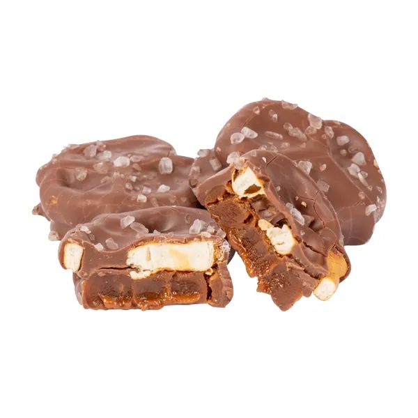 Gable box filled with sea salt caramel pretzels.... from ASI 44900 NC Custom (CI/Lanco) / Chocolate Inn