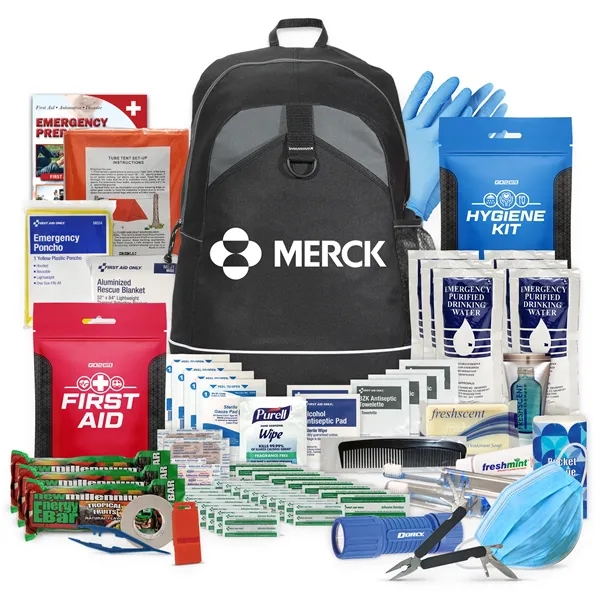 Survival backpack with first aid supplies, hygiene products, food, water, masks,... from ASI 84514 Safety Made