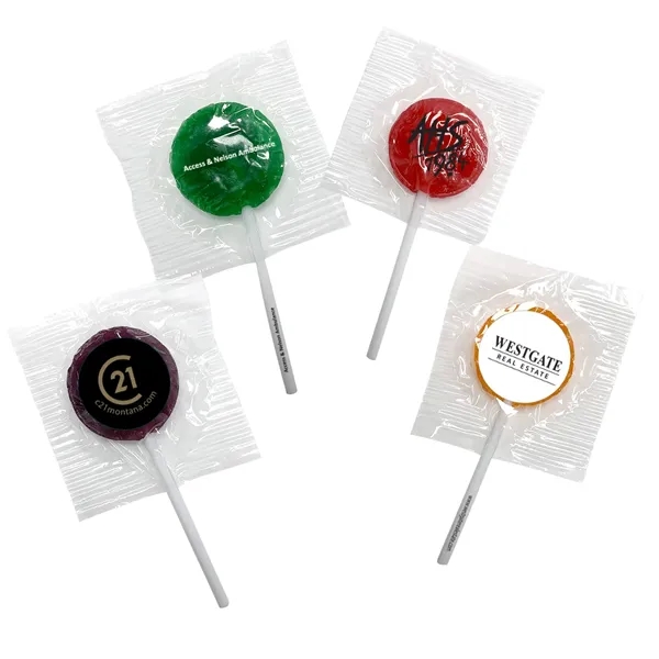 Assorted flavored lollipops that are individually packaged with customizable wrappers.... from ASI 71685 Midnite Snax®
