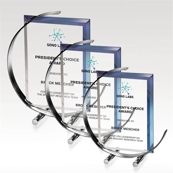 C-Note award made of glass and stainless steel with blue accents.... from ASI 93986 Visions/Awardcraft / Visions Awards