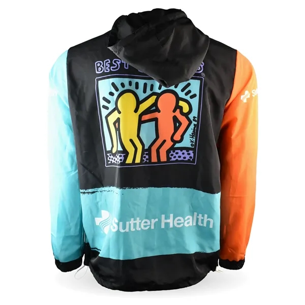Custom sublimation windbreaker with adjustable hood, two zippered pockets, and full-color... from ASI 72657 Active Life Promo / Active Life