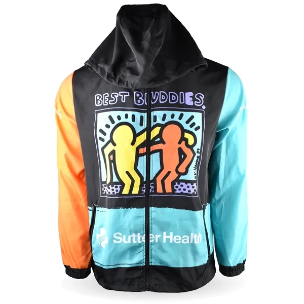 Custom sublimation windbreaker with adjustable hood, two zippered pockets, and full-color... from ASI 72657 Active Life Promo / Active Life