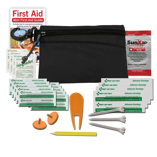 Golf kit with sting and bite wipes, sunscreen, zippered pouch, and... from ASI 84514 Safety Made