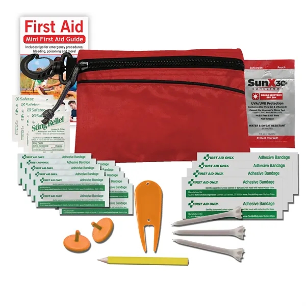 Golf kit with sting and bite wipes, sunscreen, zippered pouch, and... from ASI 84514 Safety Made