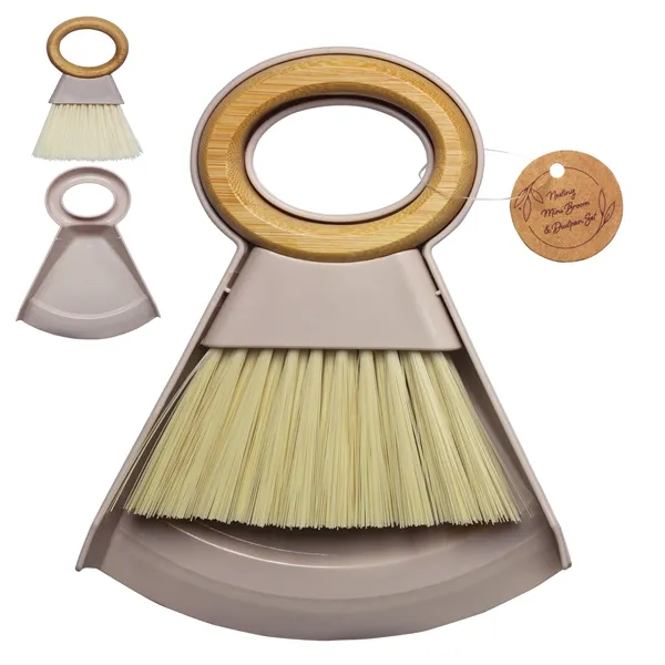 A bamboo handled mini dustpan and broom with customization... from ASI 62190 Illini