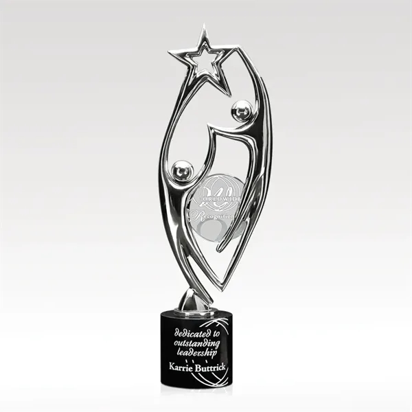 Chrome-finished cast metal sculpture award with jade glass on an ebony... from ASI 93986 Visions/Awardcraft / Visions Awards