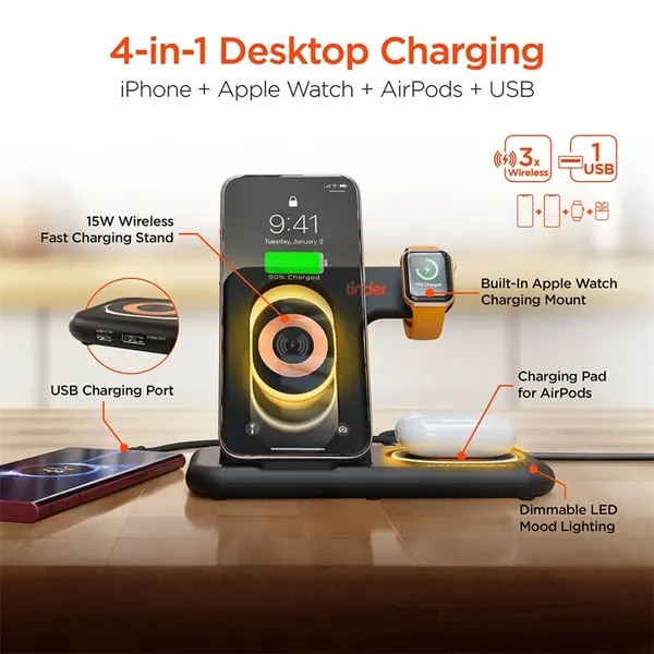 4-in-1 Desktop Charging. Wireless charging for your iPhone, Apple Watch, and... from ASI 61005 Hirsch Gift Inc
