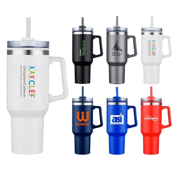 40 oz. Double Wall Insulated Travel Mug with Handle and Straw... from ASI 39820 Opusline (Benmex)