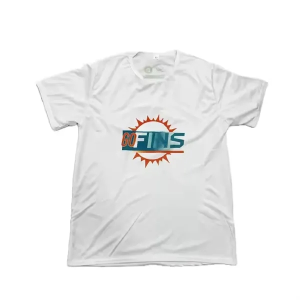 Crew neck 3.83 oz. polyester t-shirt plus full color heat transfer... from ASI 37218 Athena Promo (tm)