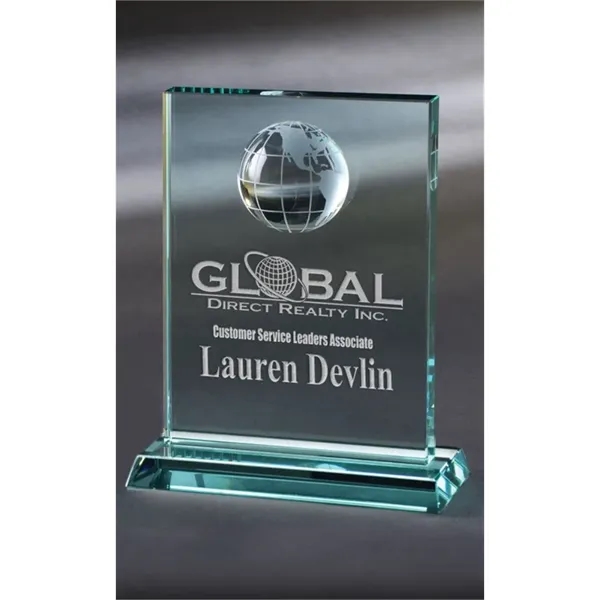 Jade glass award with a sliced globe attached to the top.... from ASI 71920 Moderne Glass Company Inc / Glass America®
