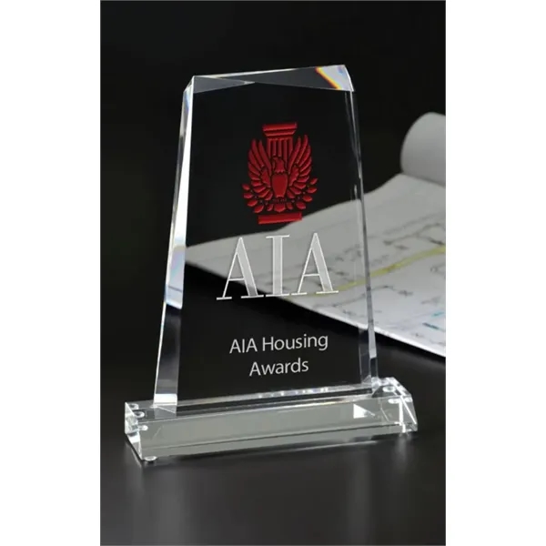 7.5" x 6.25" optical crystal award with a simple shape with... from ASI 71920 Moderne Glass Company Inc / Glass America®