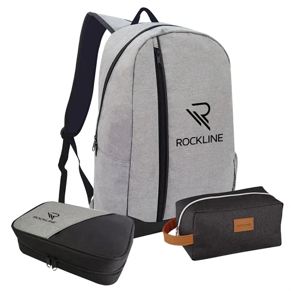 Traveler's companion kit with heathered backpack, technology organizer and hanging toiletries... from ASI 61125 Hit Promotional Products / Hit®