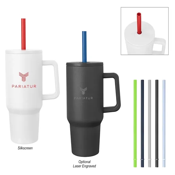 40 oz. double wall constructed stainless steel tumbler with lid, straw... from ASI 61125 Hit Promotional Products / Hit®