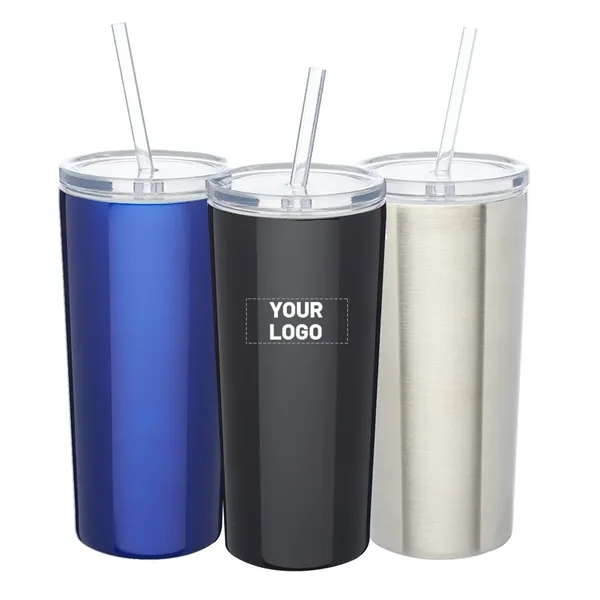 Stainless steel tumbler with straw of 16 oz. capacity plus 1... from ASI 37218 Athena Promo (tm)