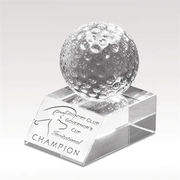 Golf themed optical crystal award with a golf ball displayed on... from ASI 93986 Visions/Awardcraft / Visions Awards